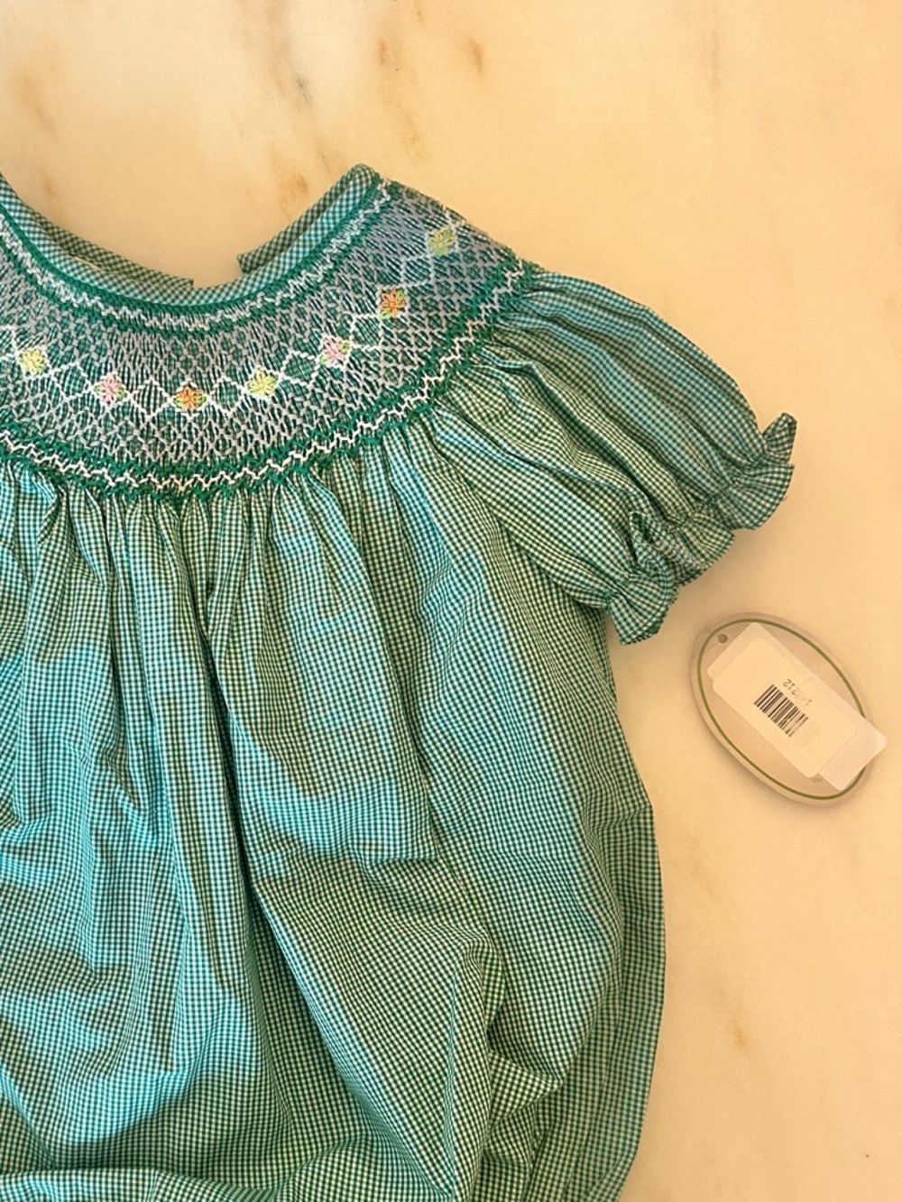 Rosalina Smocked Green Gingham Baby Bubble Romper